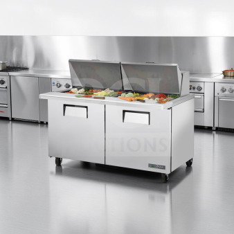 True TSSU-60-24M-B-ST-HC 60" mega top prep table, superior condition, 24 pan capacity, fully operational, 115V.