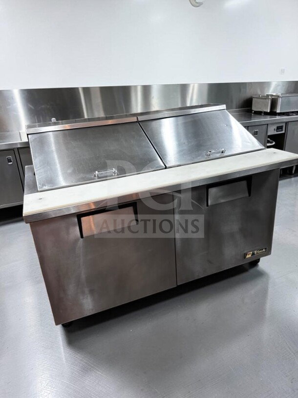 True TSSU-60-24M-B-ST-HC refrigerated prep table, 60" mega top, 24 pan capacity, stainless steel, excellent condition.