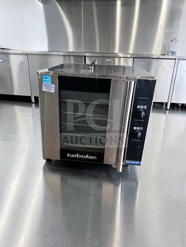 Prime Condition Moffat E32D5 Turbofan electric convection oven, 208V, 1PH, 5.8 kW, stainless steel, NSF & ETL listed.