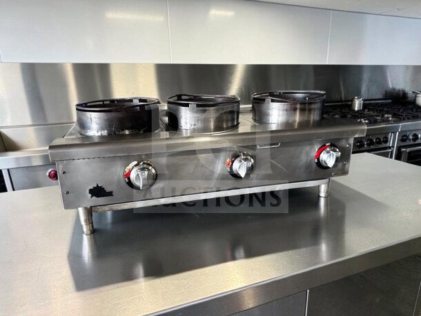 Star Max ORHP-336 36" stainless steel 3-burner wok range, high-grade condition, natural gas, 90,000 BTU.