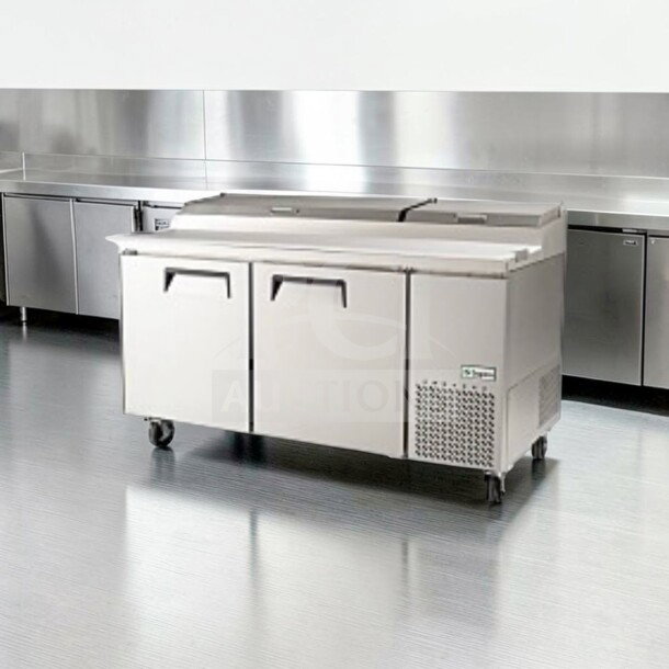 Supera PPT2R-1 commercial refrigerated pizza prep table, 67", 20 Cu. Ft., 115V, optimal condition, tested, operational.