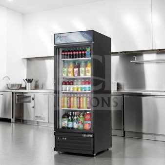 Everest EMGR24B glass door merchandiser refrigerator, 25 cu. ft., immaculate condition, NSF & ETL listed, fully operational.