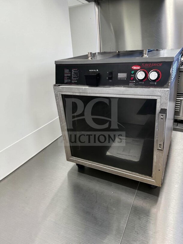Hatco FSHC-6W1 Flav-R-Savor heated holding cabinet, 1/2 height, 6 pan capacity, glass door, fully operational, NSF & UL listed.