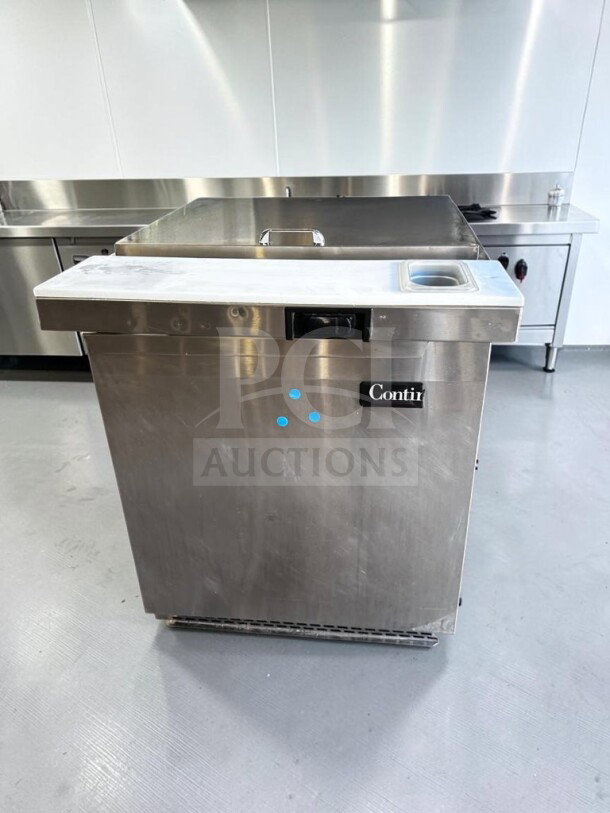 Continental SW27N12M 27" refrigerated prep table, superb condition, 12-pan capacity, stainless steel, fully operational, 115V.