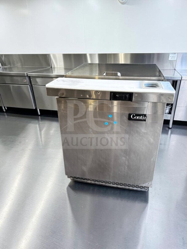 Continental SW27N12M 27" refrigerated prep table, superb condition, 12-pan capacity, stainless steel, operational, 115V.