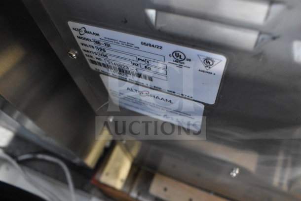 Brand new Alto Shaam 500-2DI warming drawer, dual 23" compartments, 120V, 1 phase; features visible labels and markings.
