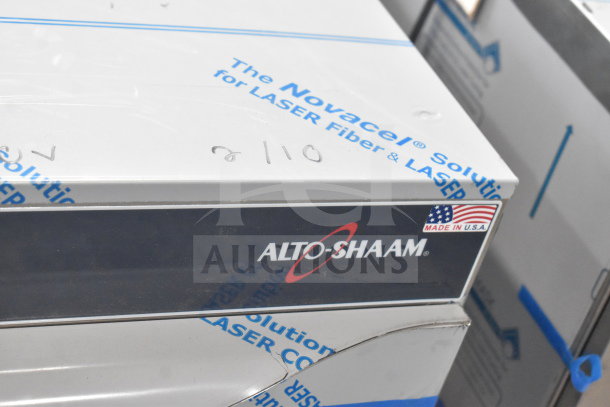 Alto-Shaam 500-2DI warming drawer, 2022 model, 23" compartments, scratch and dent, brand label visible, Made in USA.