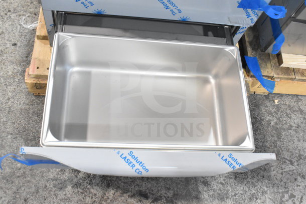 Alt text: New 2022 Alto Shaam 500-2DI commercial warming drawer with two 23" compartments, 120 volts, 1 phase, scratch and dent condition.