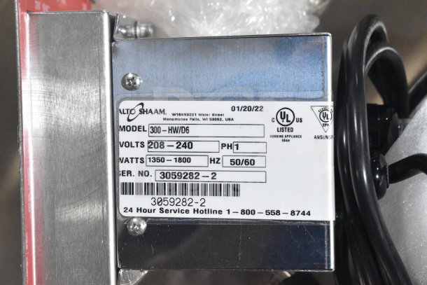 BRAND NEW Alto Shaam 300-HW/D6 Three Pan Hot Food Well; 208-240V, 1 Phase. UL listed label visible.