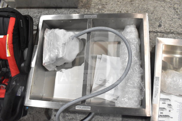 Brand new Alto Shaam 2022 Model 200-HWI/D6 drop-in hot food well, 2 pan capacity, 120V, 1 Phase, minor scratches visible.
