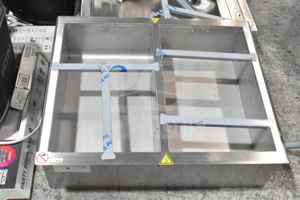 New Alto Shaam 200-HWI/D6 2 Pan Drop-In Hot Food Well, 208-240V, 1 Phase, scratch and dent, visible warning labels.