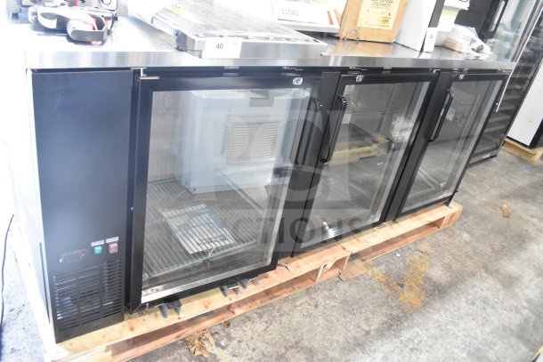 Avantco 178UBB4GHC black counter height bar refrigerator, glass doors, LED lighting, 115V, new scratch and dent model.