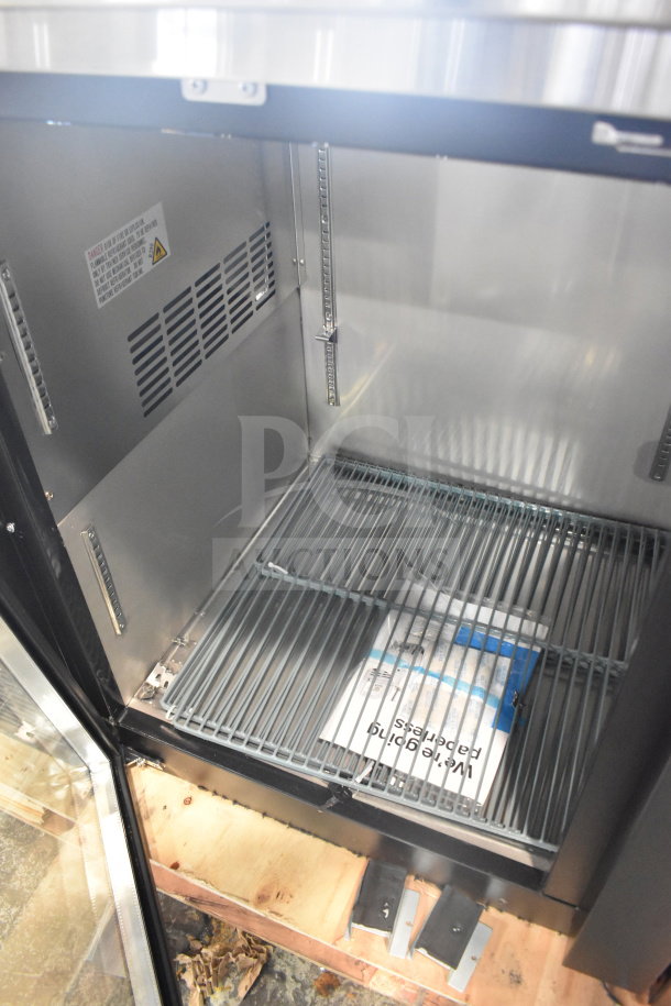 Brand new Avantco 178UBB4GHC commercial back bar refrigerator, glass door, LED lighting, minor scratches, 115V, 1 phase.