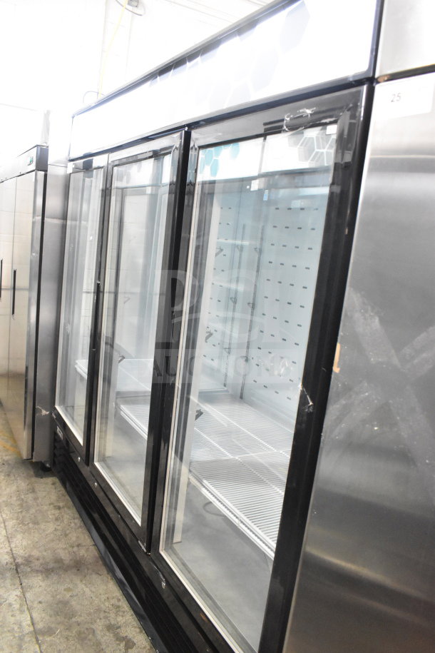 Brand new 2022 Migali C-72FM-HC commercial 3-door reach-in cooler on casters, 115V, 1 Phase, serial C-72FM-HC003220304092C0007.