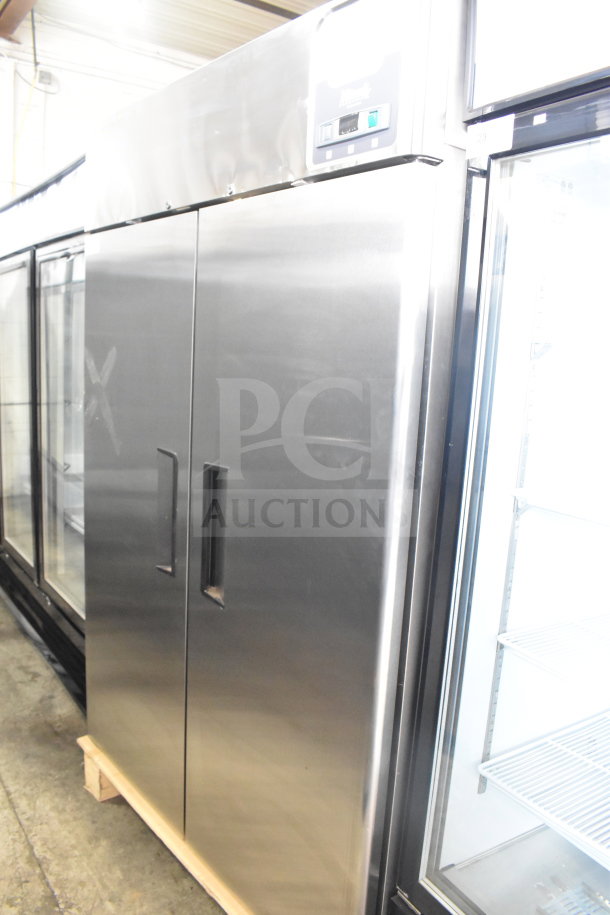 Brand new Migali LL-2R-HC 2-door cooler, 2017 model, stainless steel, 115 volts, scratch and dent condition.