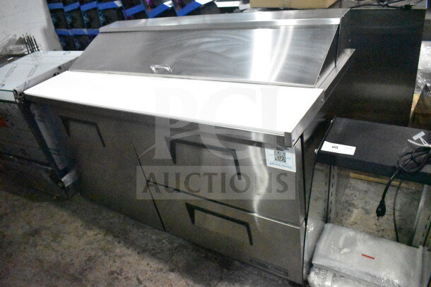 Brand new True TSSU-60-16D-2-HC commercial prep table, scratch and dent, with 2 drawers, Bain Marie top, 115V, 1 phase.
