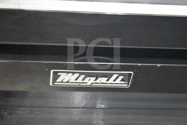 Migali C-49RM label on 2017 2-door reach-in freezer merchandiser. Brand new condition, commercial casters included.