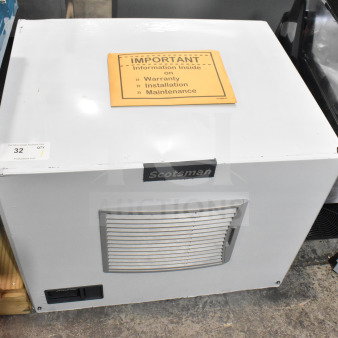 Scotsman MC0330MAX-1A ice machine, new, 365 lb capacity, air-cooled, minor scratch/dent, warranty info included.