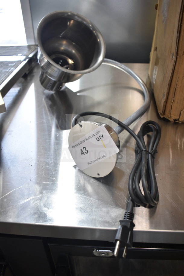 New scratch and dent warming lamp, 120 volts, 1 phase; includes power cord. Auction tag shows item number 43.