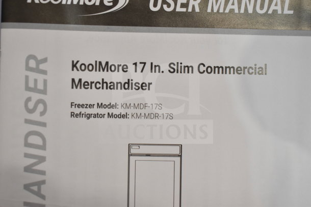 Brand new KoolMore Single Door Reach In Merchandiser, 110-120V, model KM-MDR-17S, slim commercial design.