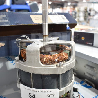 BRAND NEW Nidec Motor, 120 Volts, 1 Phase. Scratch and dent condition. Auction lot tag visible.