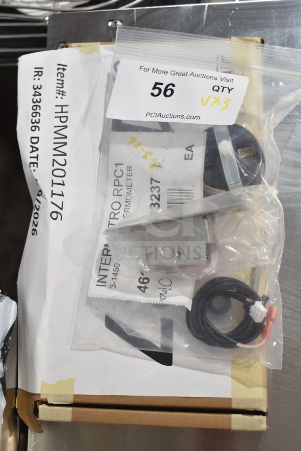 Three brand new items: Metro RPC13-1450 digital thermometer and Moffat M234580 door roller catch. Includes packaging details.