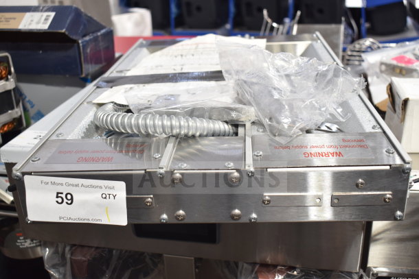 Brand new 2024 ServIt 423SW24THDBLA 24" double strip warmer, dual toggle controls, 120V, 1-phase. Scratch and dent.