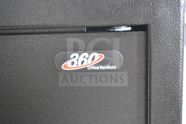 Brand new 360 Office Furniture black steel wall-mount 133-key cabinet safe, 16 7/8" x 4 3/4" x 26 1/8", with electronic keypad.