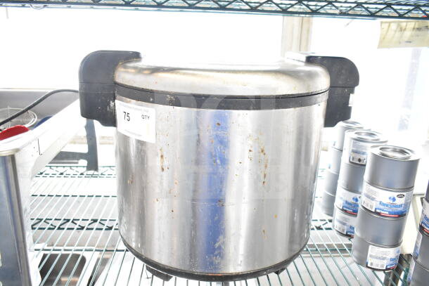 Winco RW-S451 countertop electric rice warmer, stainless steel, visibly used, 120 volts, auction tag attached.