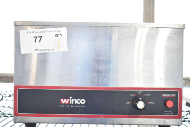 Winco FW-S500 countertop food warmer, stainless steel, 120 volts, 1 phase, with adjustable temperature control.