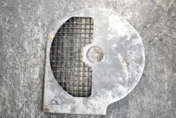 "Used metal blade with grid design, moderate wear, visible marking 'MS10', auction includes five blades total."