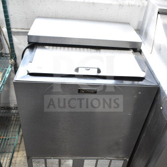Perlick back bar bottle cooler with sliding lid, 115 volts, 1 phase, stainless steel finish, showing Perlick logo.