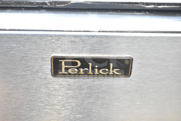 Perlick Back Bar Bottle Cooler with Sliding Lid, 115 Volts, 1 Phase. Stainless steel exterior, Perlick logo visible.