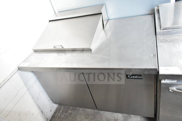 Continental SW48-12M commercial sandwich salad prep table with mega top, stainless steel finish, excellent condition.