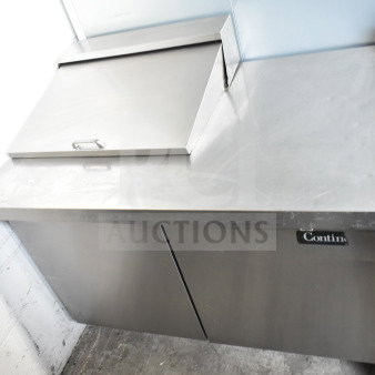 Continental SW48-12M commercial sandwich salad prep table with mega top, stainless steel finish, excellent condition.