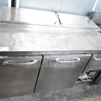 Continental CPA60 Commercial Pizza Prep Table, stainless steel, 115V, 1 phase, storage doors, showing moderate wear.