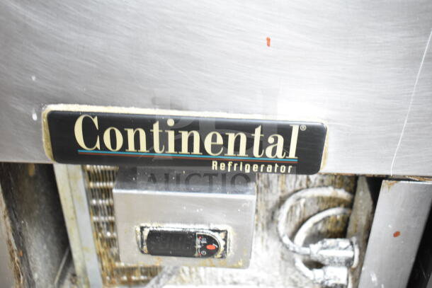 Continental CPA60 Commercial Pizza Prep Table, stainless steel, 115V, 1 phase, temperature gauge visible, needs cleaning.