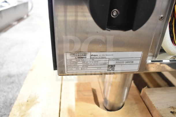 Brand new 2023 Blodgett Invoq Hybrid 6-1/1 GN combi convection oven, rated 208-240V, 3 phase. Label shows model and serial number.