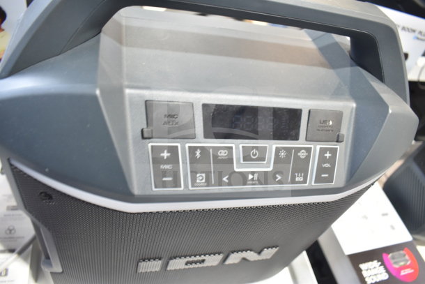 Ion Party Boom Plus Speaker, new condition. Features Bluetooth connectivity, USB playback, mic/aux input, digital display.