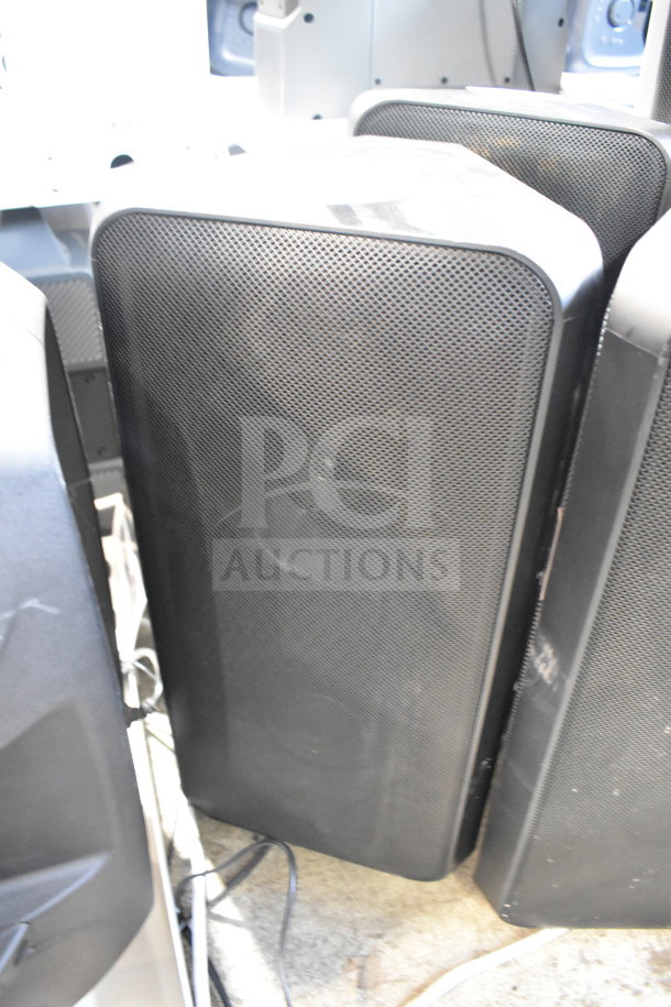 Samsung MX-ST4CB speaker, black, rectangular design, mesh grille, used condition, bundle of three units.