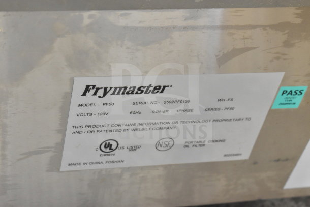 BRAND NEW Frymaster PF50 Portable Fryer Oil Filter, 2025 model, 120V, 1 Phase, scratch and dent condition, UL and NSF certified.
