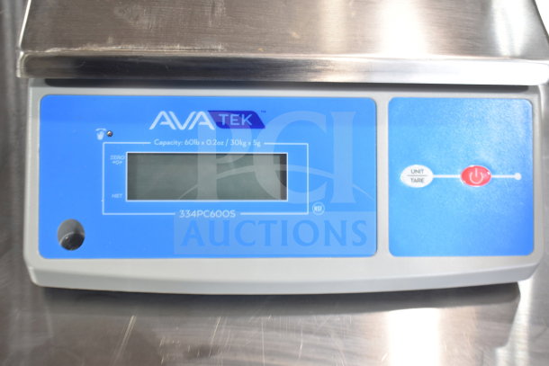 Brand new AvaTek 334PC60OS digital portion control scale, 60 lb. capacity, oversized platform, scratch and dent condition.