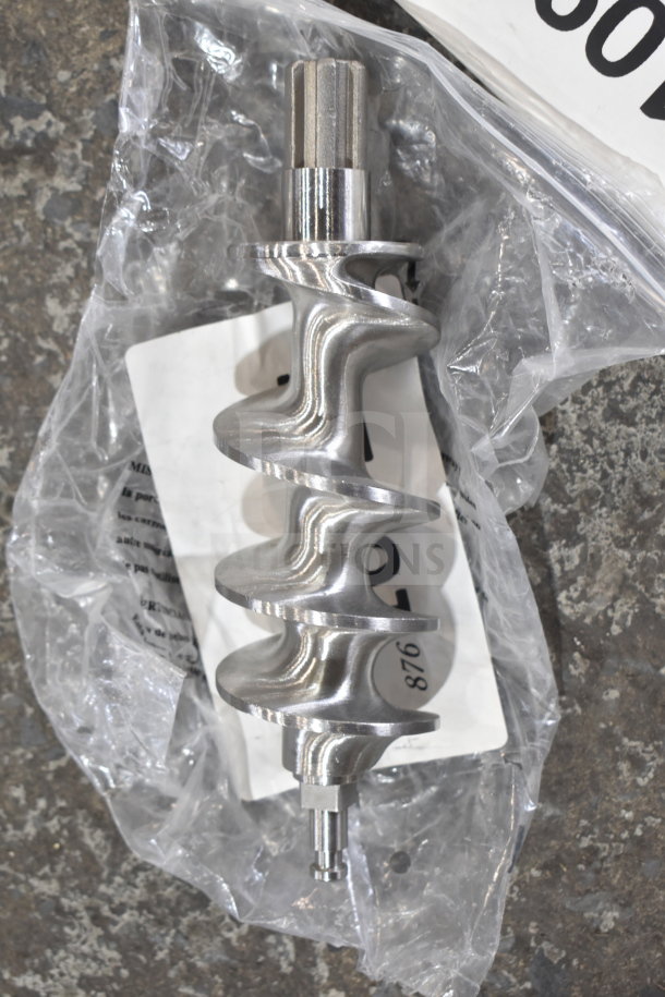 Brand new Backyard Pro Butcher Series #12 Grinder Auger for BSG12 Meat Grinder, metallic finish, in packaging.