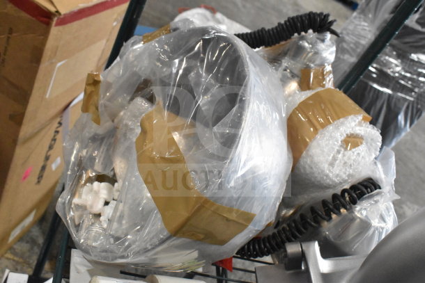 Brand new Hanson Brass 800-RET-CH heat lamps with chrome finish, retractable cord, 120V, in shipping packaging.