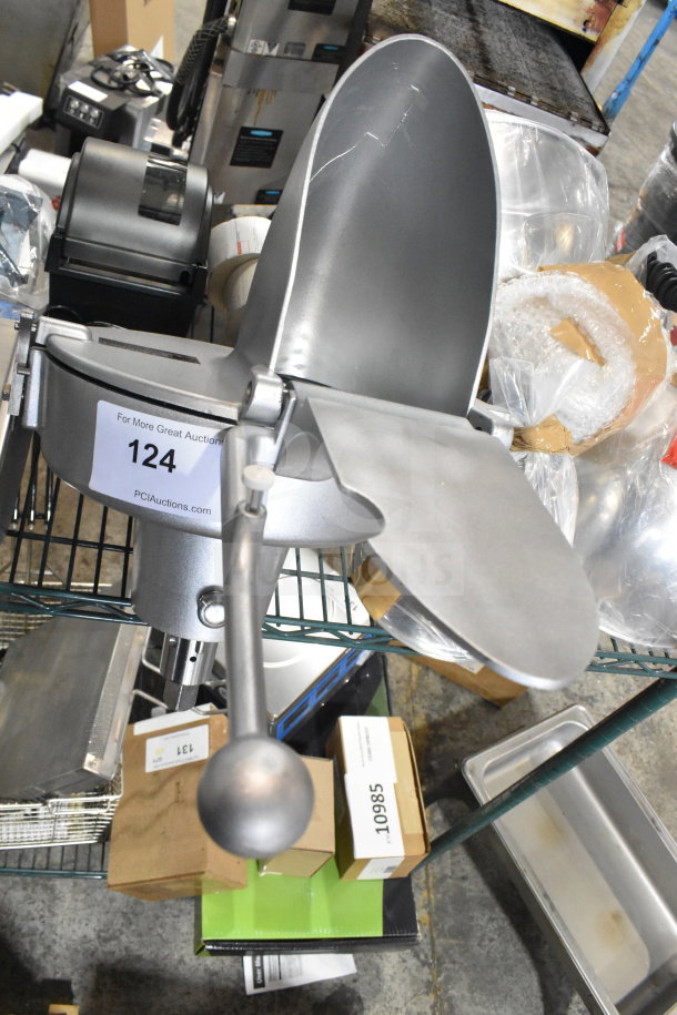 Brand new Avantco 190M22HSHRDR shredder attachment for mixers with #22 hubs, visible minor scratches.
