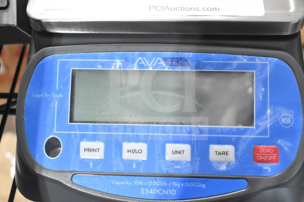 Brand new AvaTek 334PCN10 portion scale, legal for trade, 10 lb. capacity, minor scratches, features include print, tare.