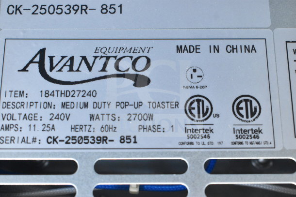 BRAND NEW! 2025 Avantco 184THD27240 4-Slice Commercial Toaster, 240V, 2700W, wide slots. Scratch and dent condition.