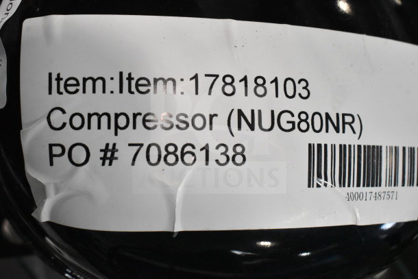 Brand new Avantco 17818103 compressor, compatible with AU and AWT series freezers. Labelled with item and PO numbers.