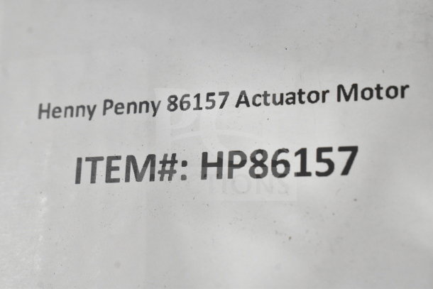 Henny Penny 86157 Actuator Motor label details; brand new, part of a scratch and dent auction set.