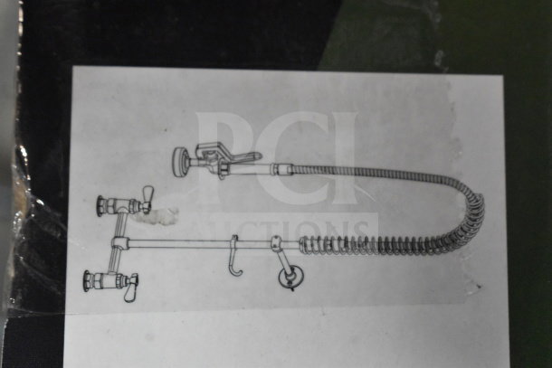 BRAND NEW Regency 600PRD8X pre-rinse faucet, 1.15 GPM with 8" centers, 44" hose. Scratch and dent condition.